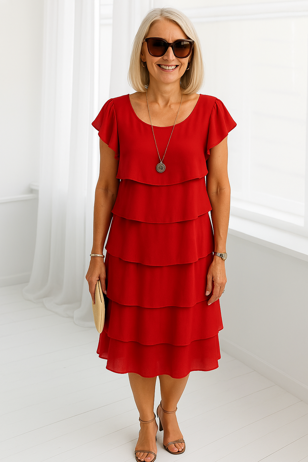 Emily | Elegant Layered Midi Dress for Women 0