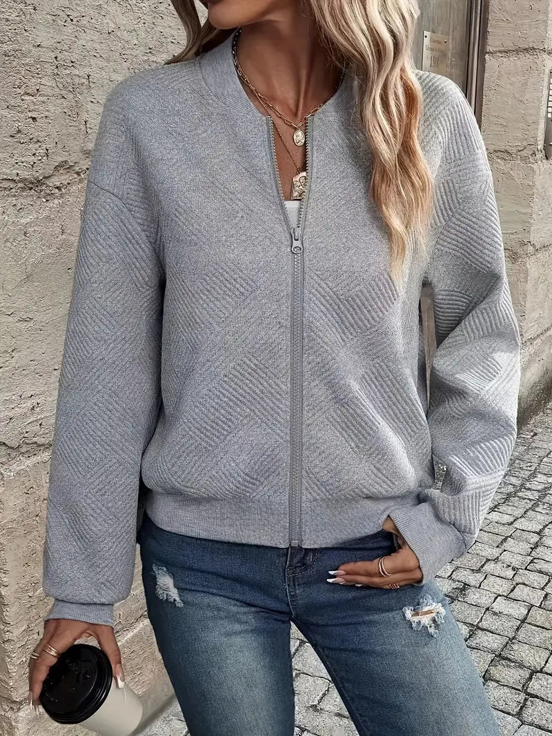Emily | Stylish Casual Pattern Front Zip Cardigan 8