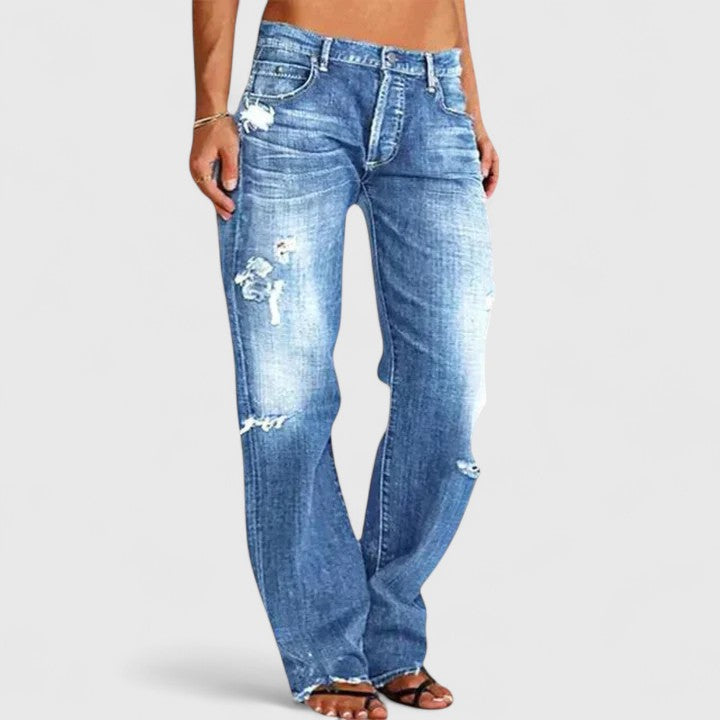 Emma | Edgy Distressed Low Rise Straight Leg Jeans 0