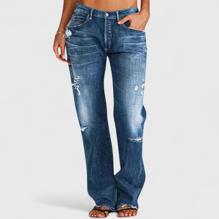 Emma | Edgy Distressed Low Rise Straight Leg Jeans 1
