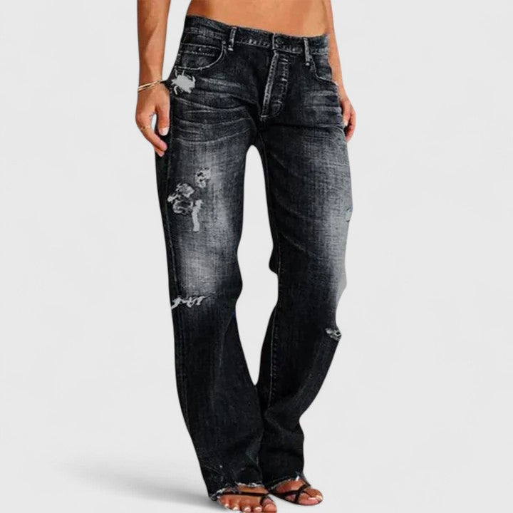 Emma | Edgy Distressed Low Rise Straight Leg Jeans 2