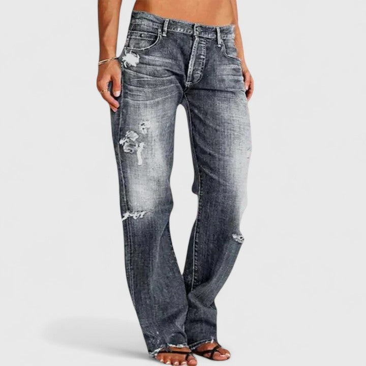 Emma | Edgy Distressed Low Rise Straight Leg Jeans 3