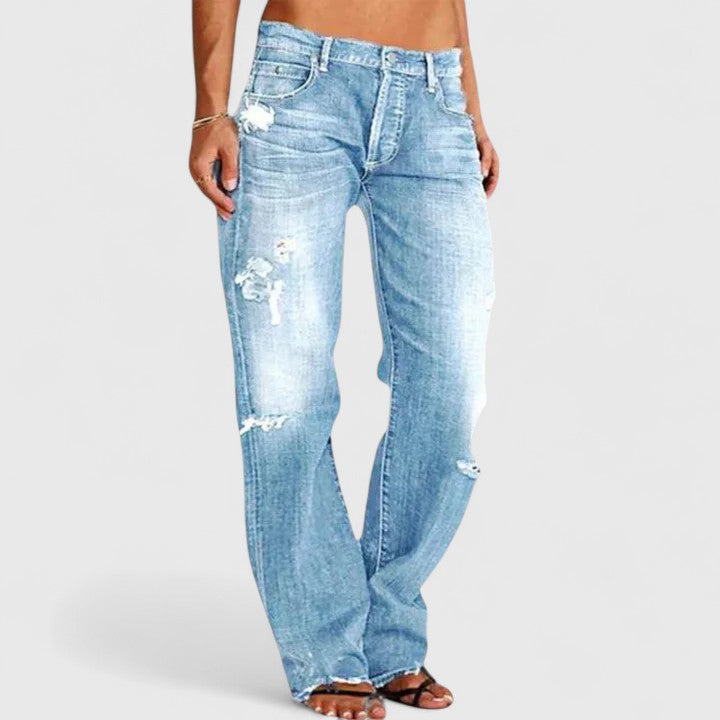 Emma | Edgy Distressed Low Rise Straight Leg Jeans 4