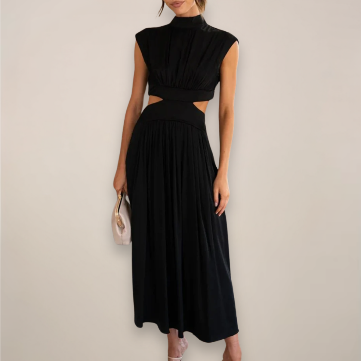 Emma | Elegant Cap Sleeve Black Maxi Dress for Women 0