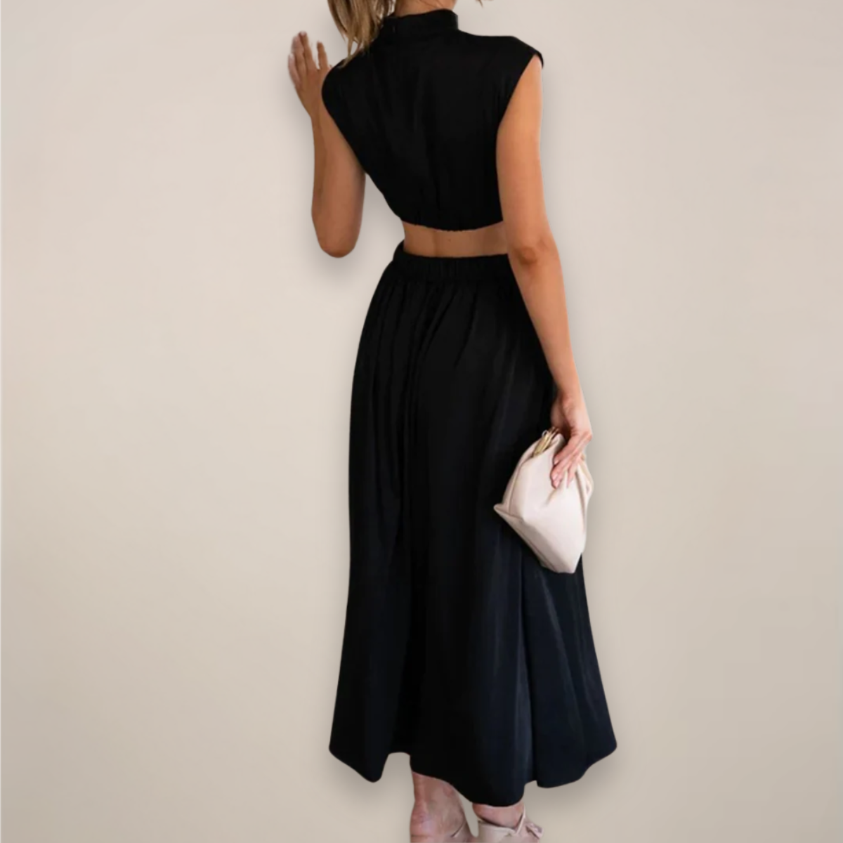 Emma | Elegant Cap Sleeve Black Maxi Dress for Women 1