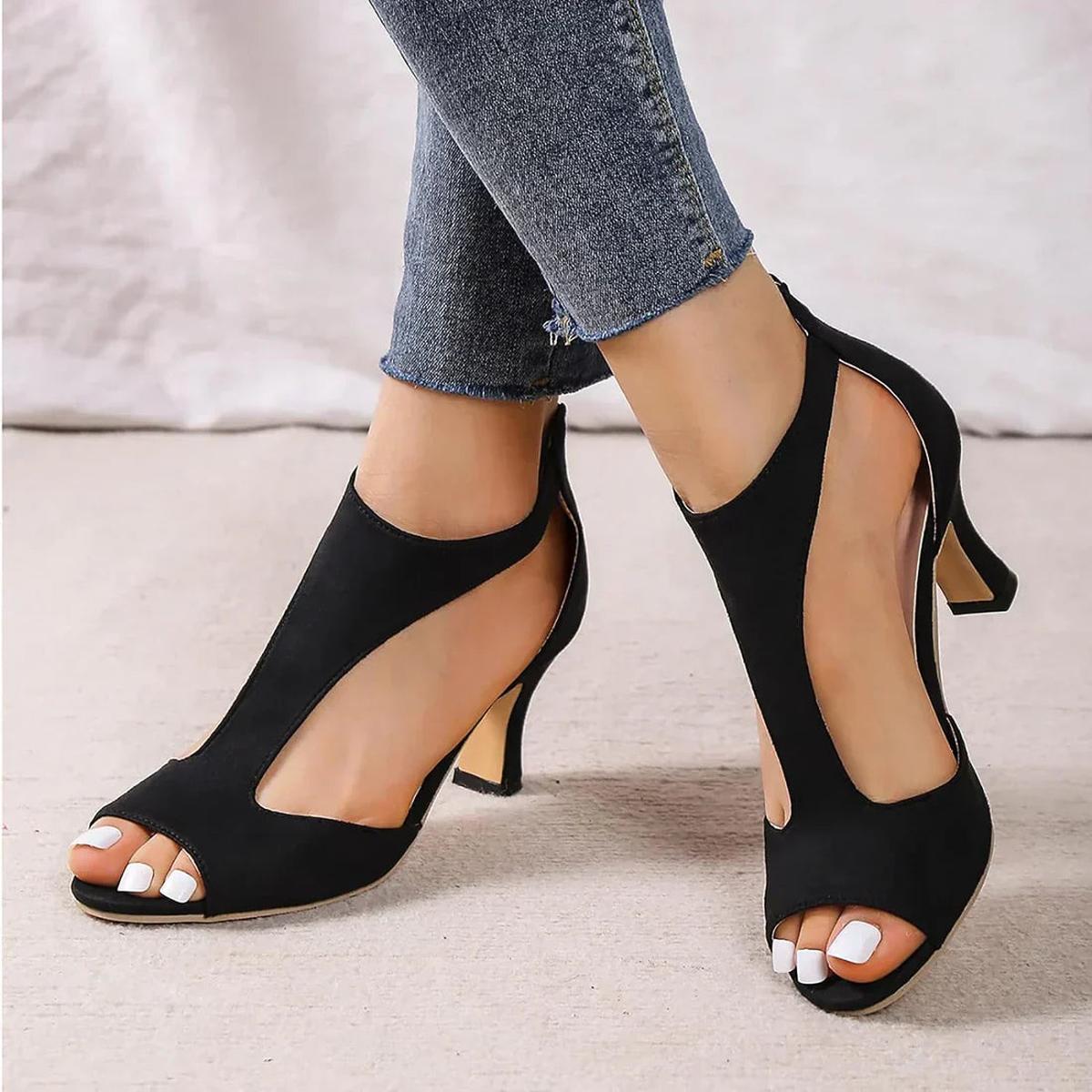 Emma | Elegant Open Toe Mid Heel Dressy Heels 0
