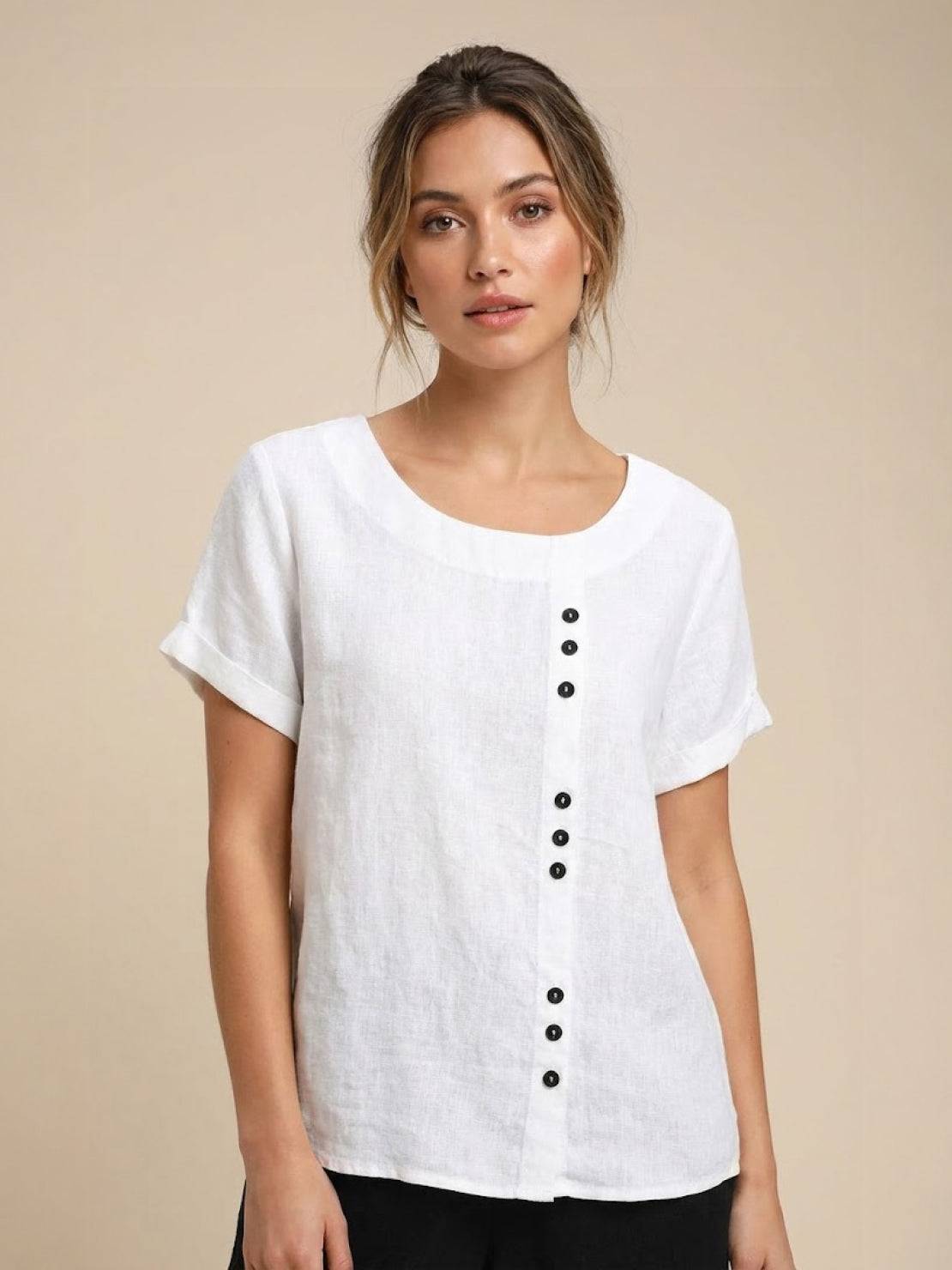 Emma | Relaxed White Linen Summer Blouse 16