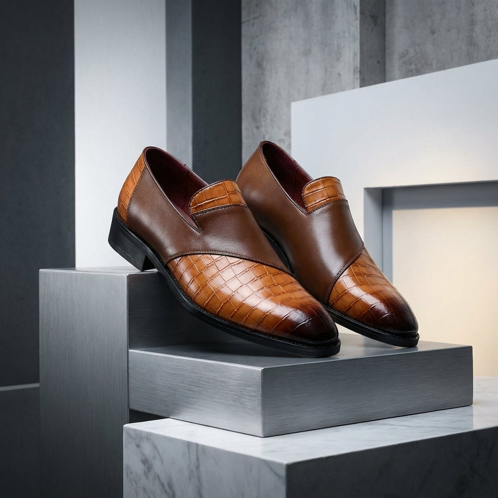 Ethan | Elegant Croc-Textured Mens Leather Loafers 7