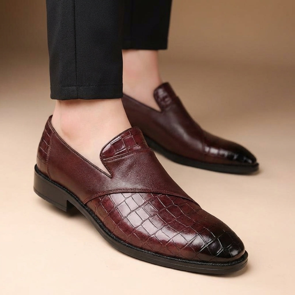 Ethan | Elegant Croc-Textured Mens Leather Loafers 8