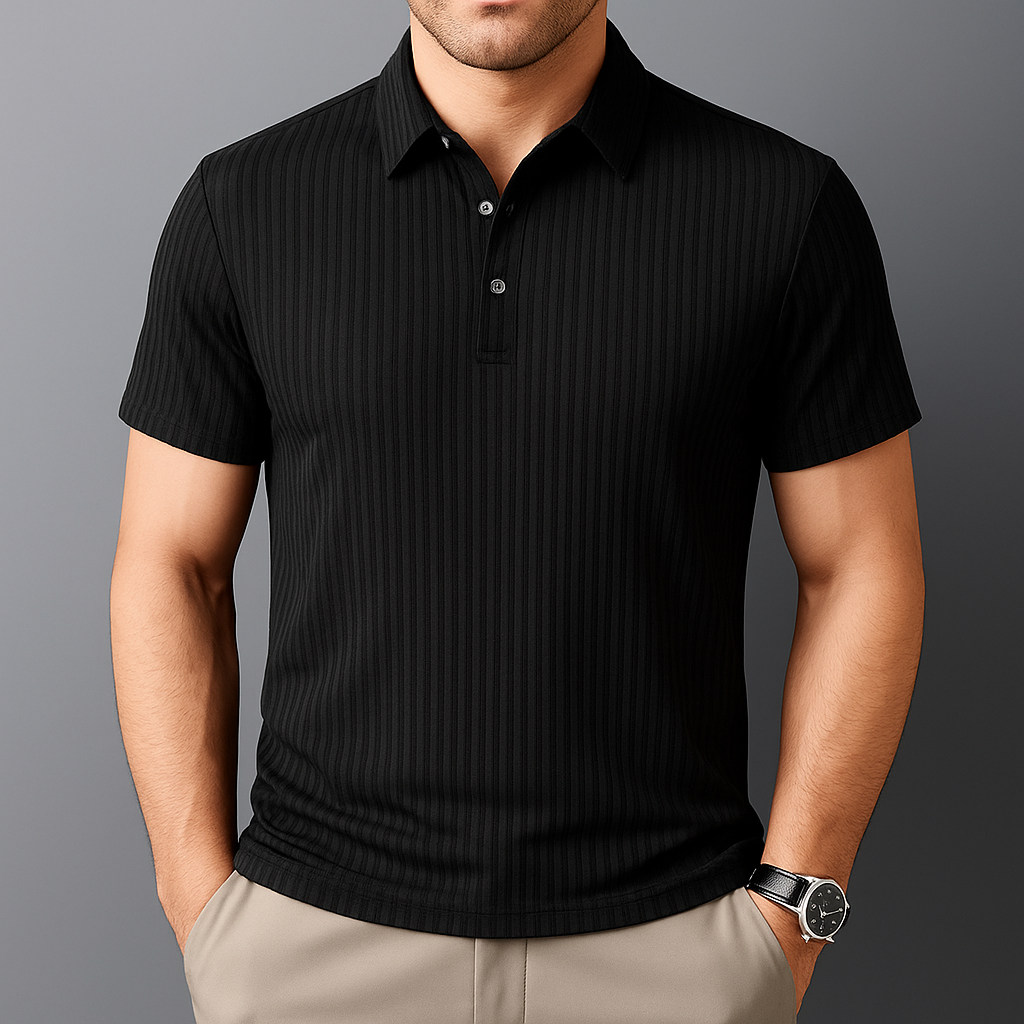 Ethan | Lightweight Tailored Mens Polo Shirt with Subtle Stripes 1