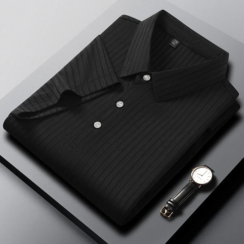 Ethan | Lightweight Tailored Mens Polo Shirt with Subtle Stripes 2