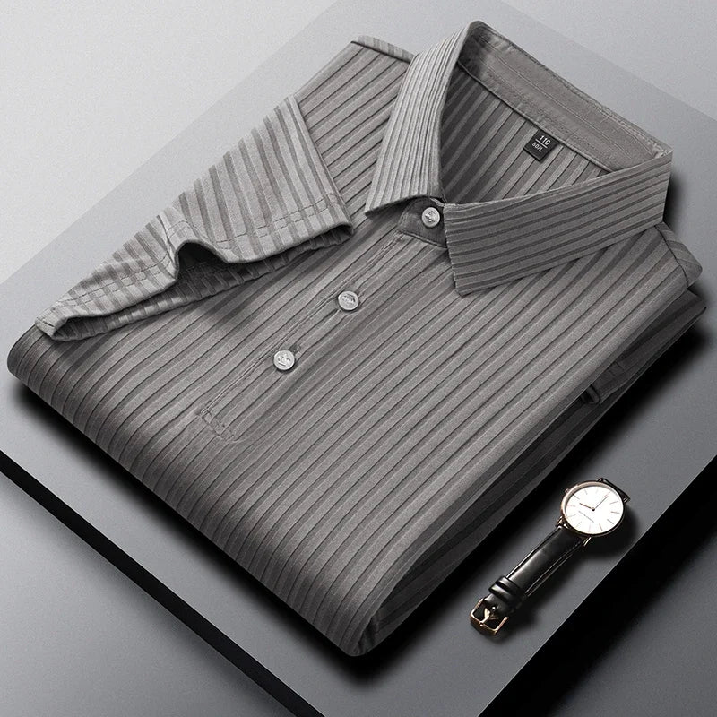 Ethan | Lightweight Tailored Mens Polo Shirt with Subtle Stripes 4