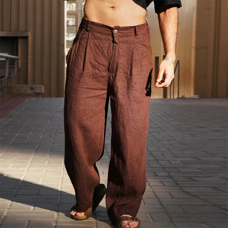 Ethan | Relaxed Fit Wide Leg Linen Trousers 1