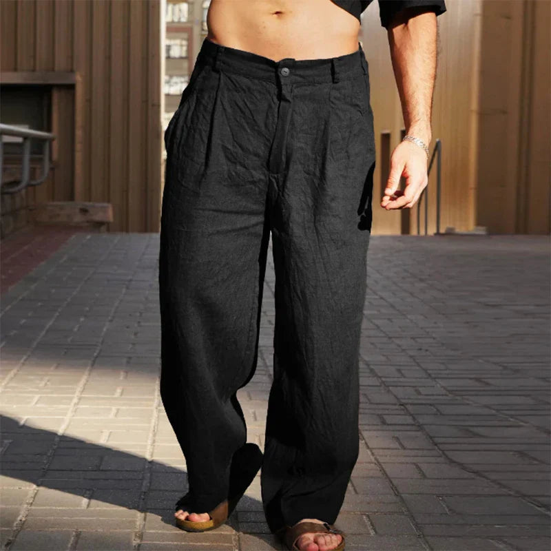 Ethan | Relaxed Fit Wide Leg Linen Trousers 10