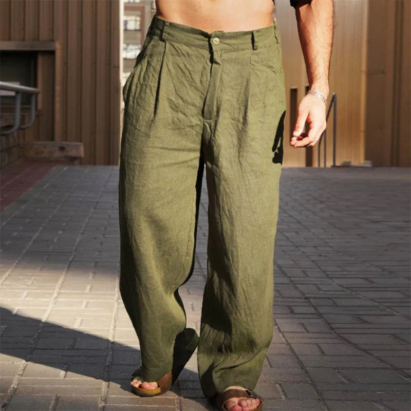 Ethan | Relaxed Fit Wide Leg Linen Trousers 3