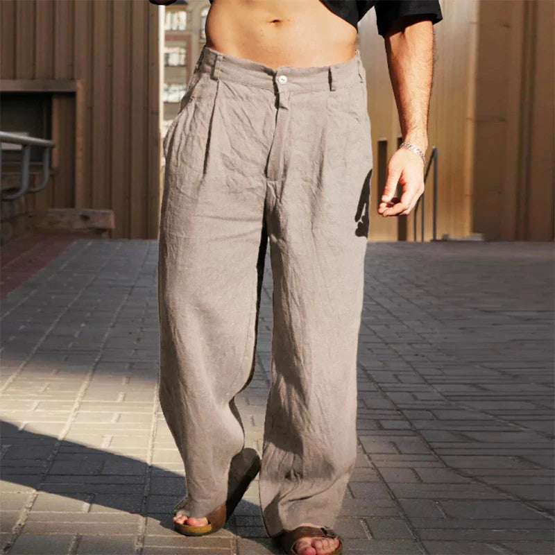 Ethan | Relaxed Fit Wide Leg Linen Trousers 8