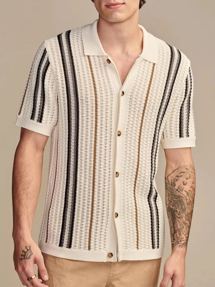 Ethan | Striped Soft Knit Long Sleeve Polo Shirt 1