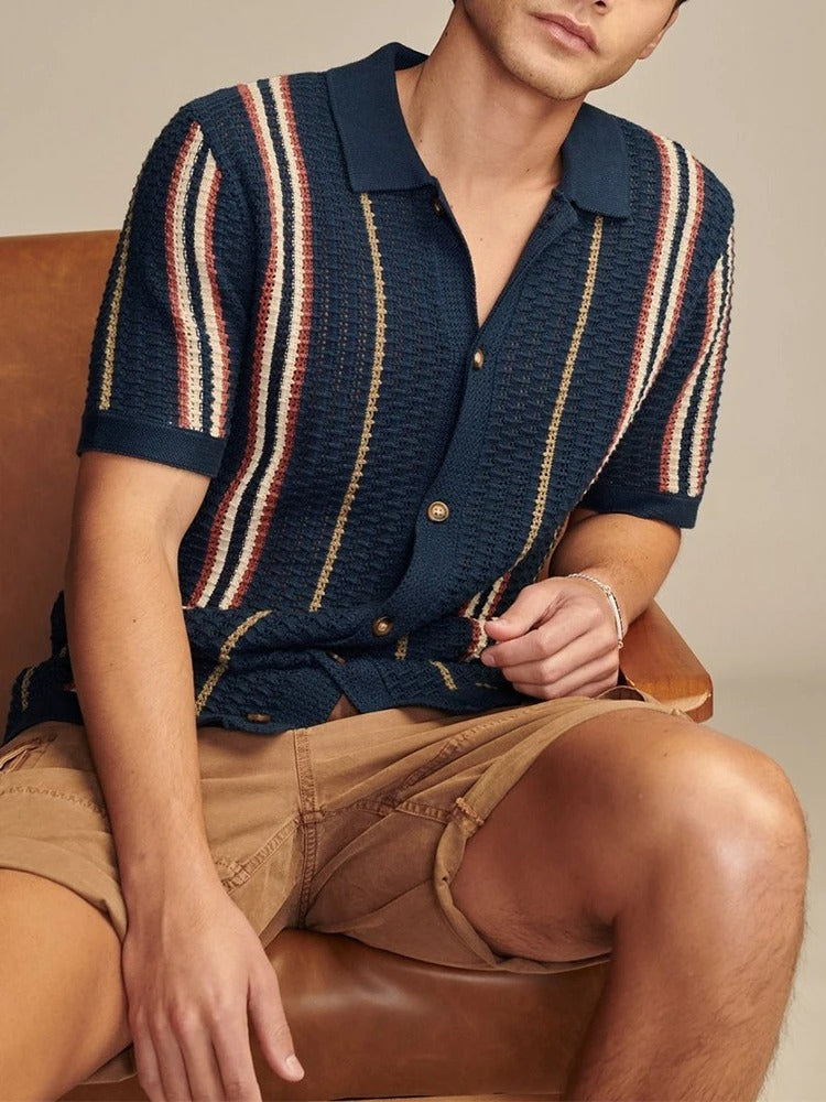 Ethan | Striped Soft Knit Long Sleeve Polo Shirt 2