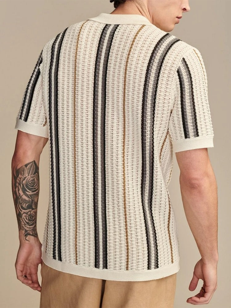 Ethan | Striped Soft Knit Long Sleeve Polo Shirt 5