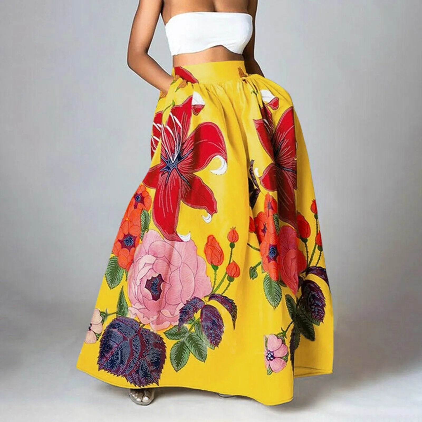 Floral Collection | Women's Maxi Skirt with High-Waisted Design & Pockets 1