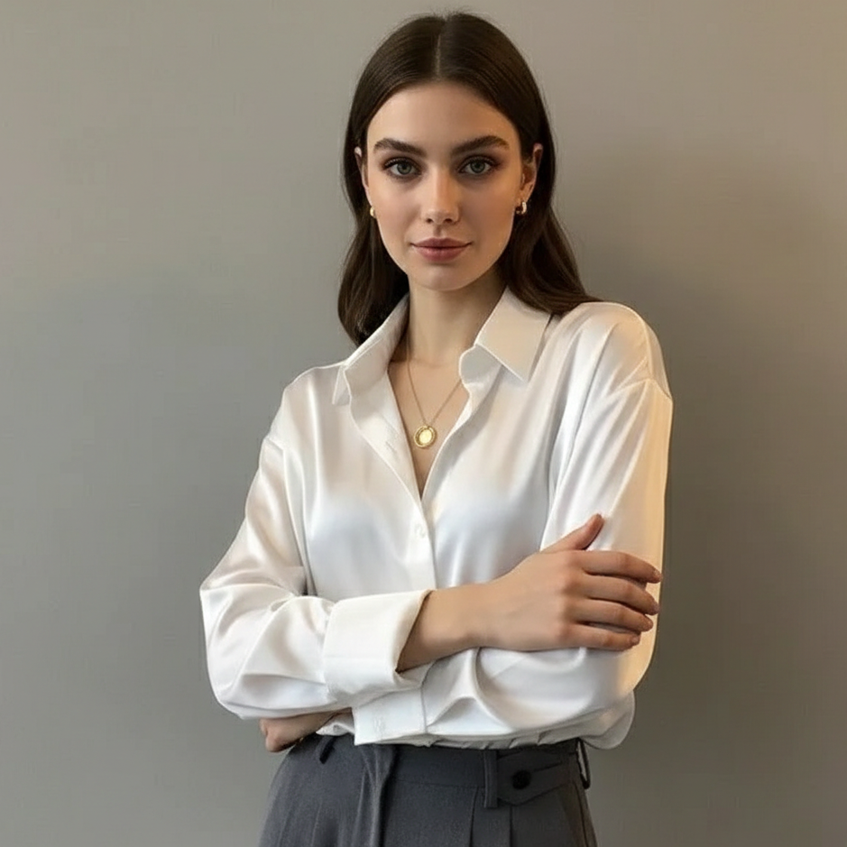 Kelsey | Women's Satin Blouse with Classic Button