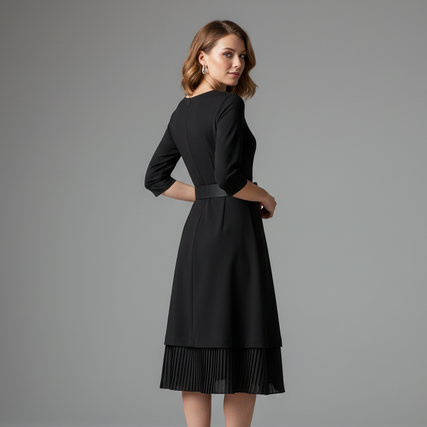 Women’s Belted Long Sleeve Midi Dress – Bella Collection