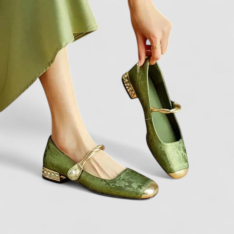 Ivy Collection | Women's Heels with Pearl Strap & Elegant Block Design 0