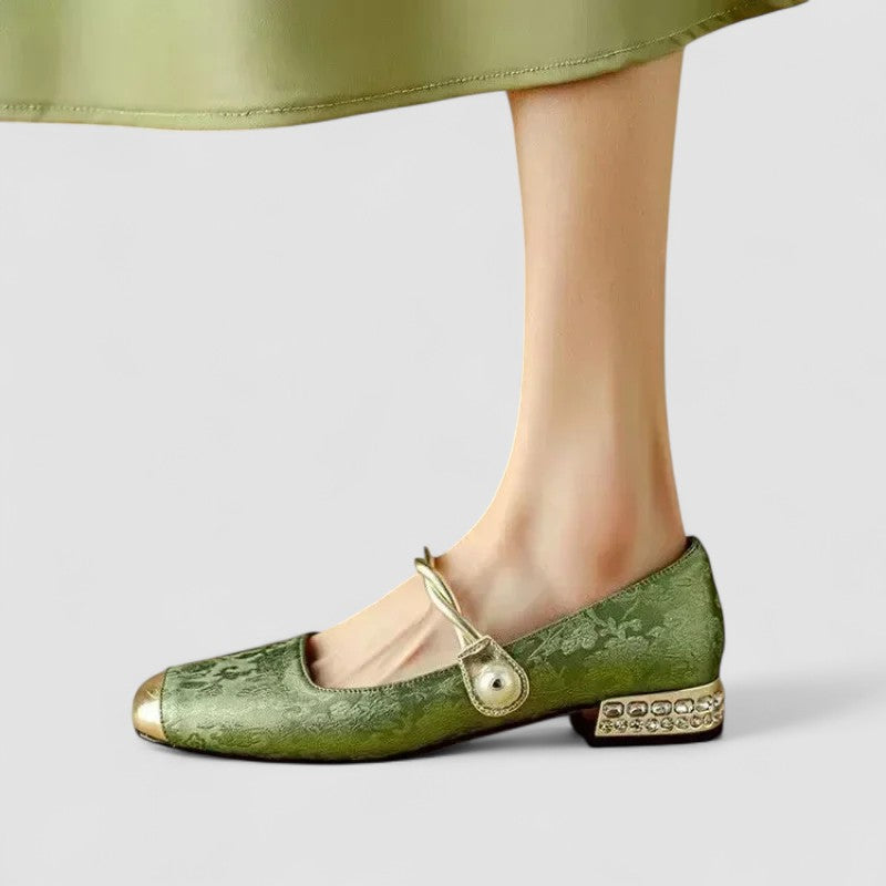 Ivy Collection | Women's Heels with Pearl Strap & Elegant Block Design 1