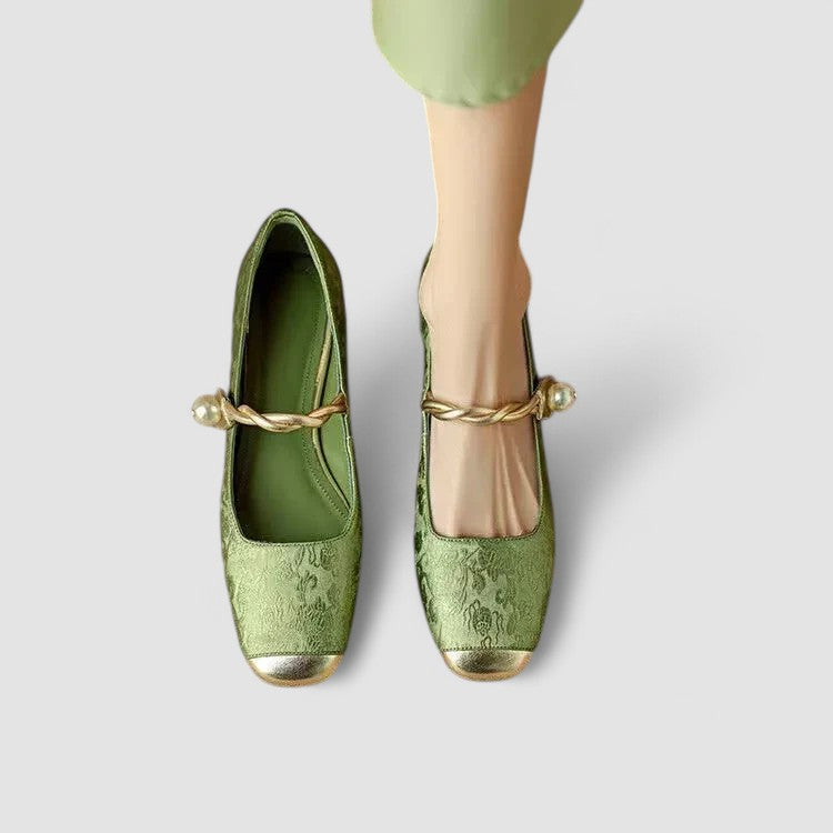 Ivy Collection | Women's Heels with Pearl Strap & Elegant Block Design 2