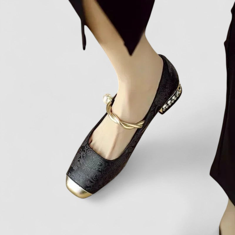Ivy Collection | Women's Heels with Pearl Strap & Elegant Block Design 6