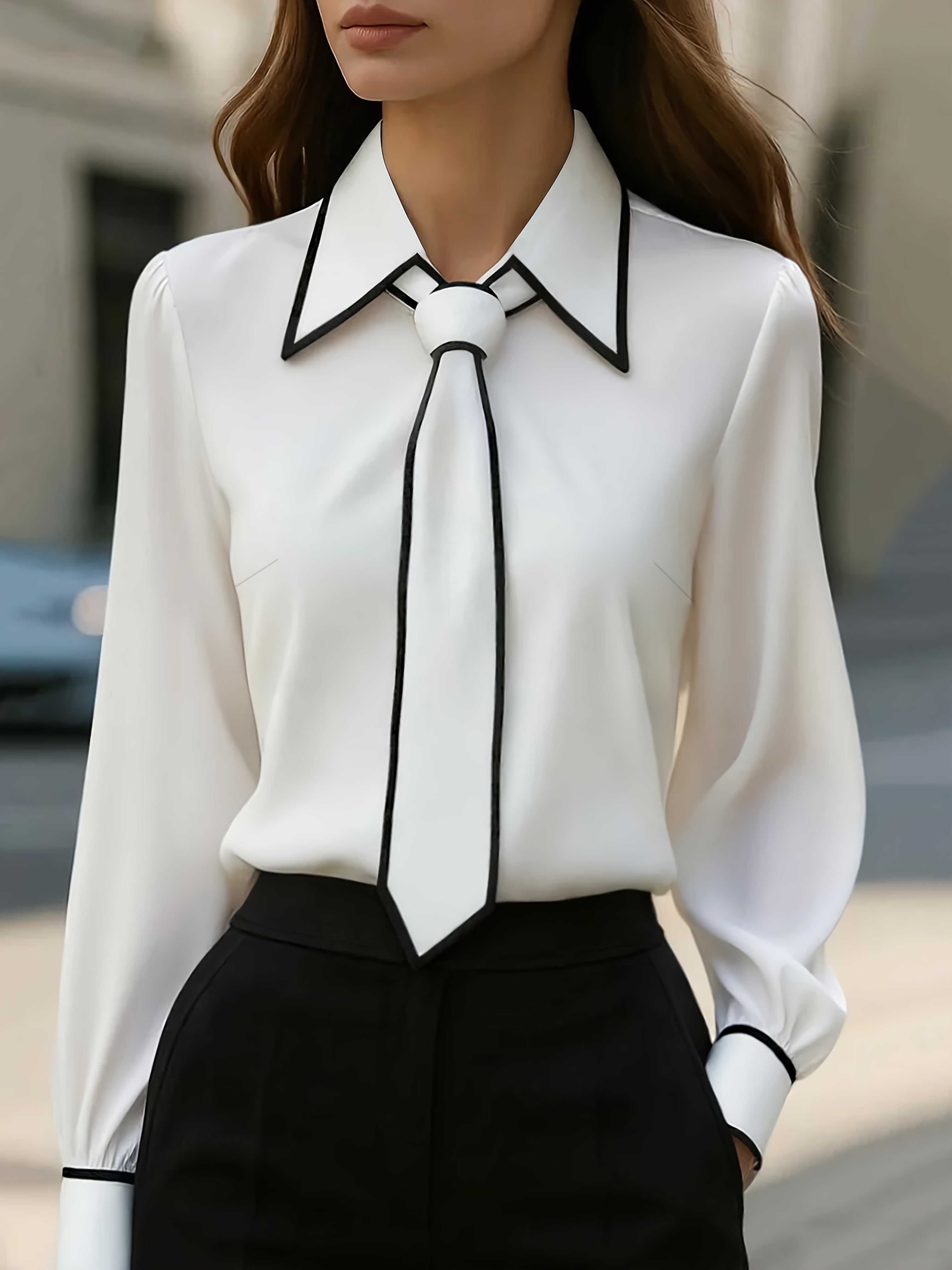 Maison Collection | Contrast Tie Blouse with Oversized Collar & Detachable Tie 0