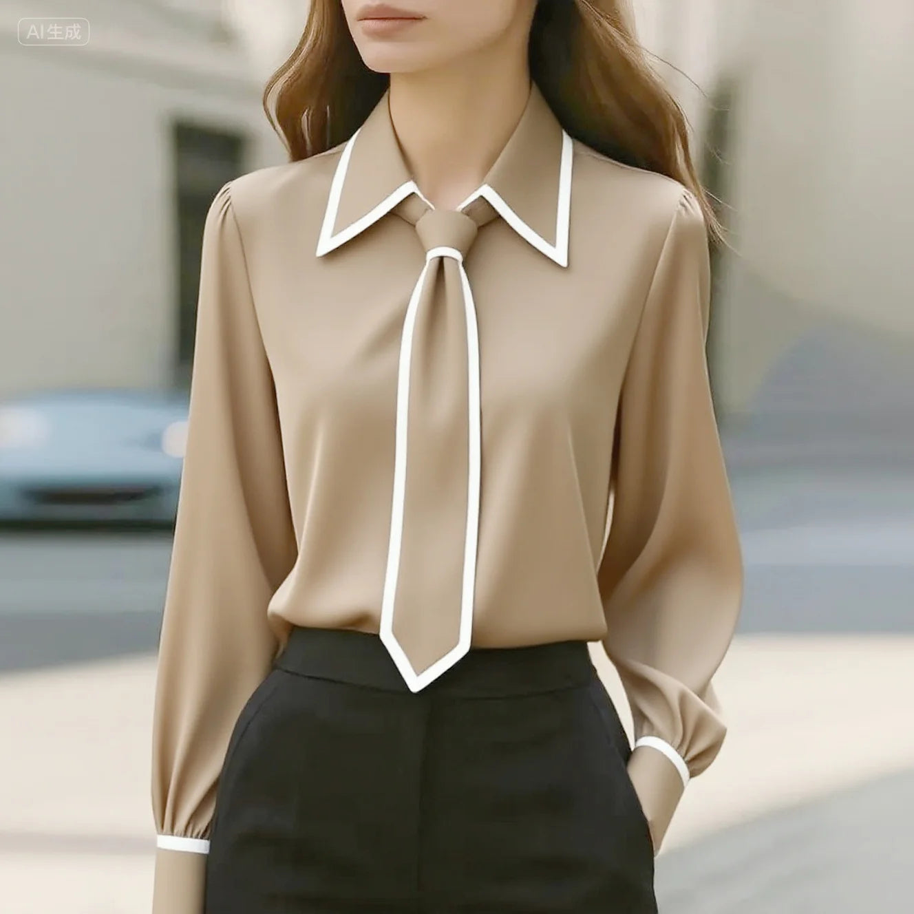 Maison Collection | Contrast Tie Blouse with Oversized Collar & Detachable Tie 1