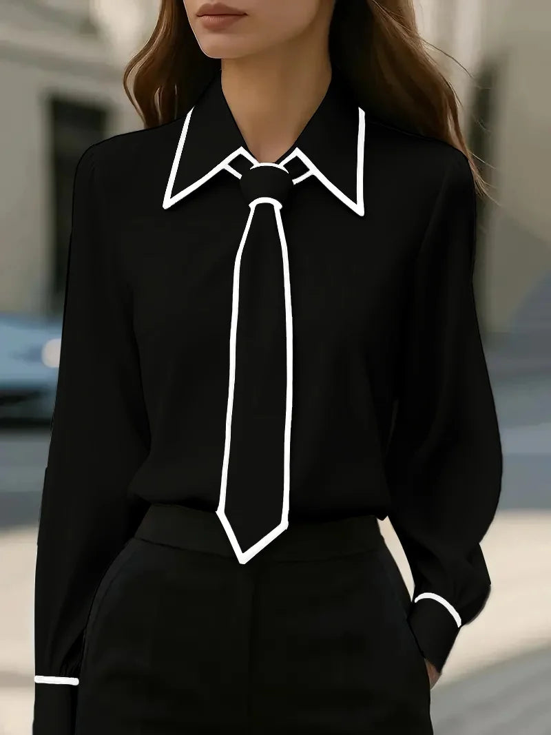 Maison Collection | Contrast Tie Blouse with Oversized Collar & Detachable Tie 2