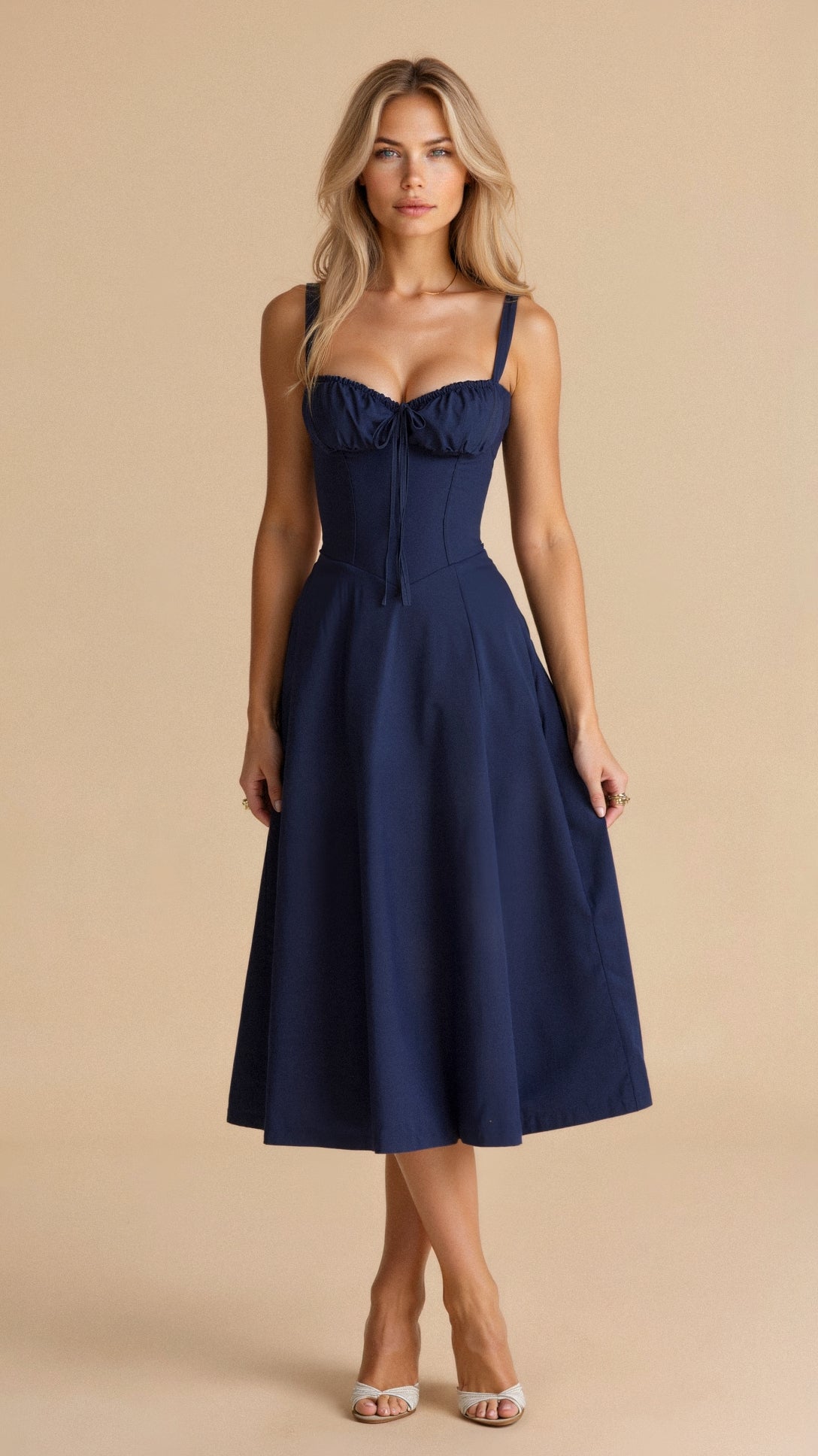 Margaret Collection | White Midi Dress with Corset Detail & Flattering Fit 10