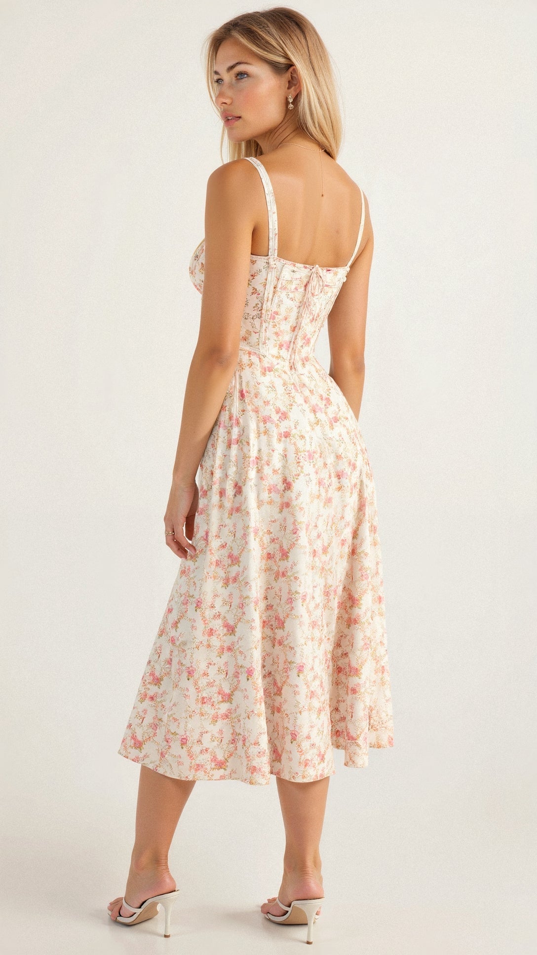Margaret Collection | White Midi Dress with Corset Detail & Flattering Fit 5