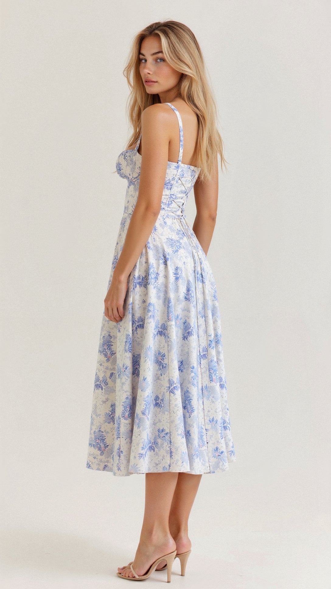 Margaret Collection | White Midi Dress with Corset Detail & Flattering Fit 7