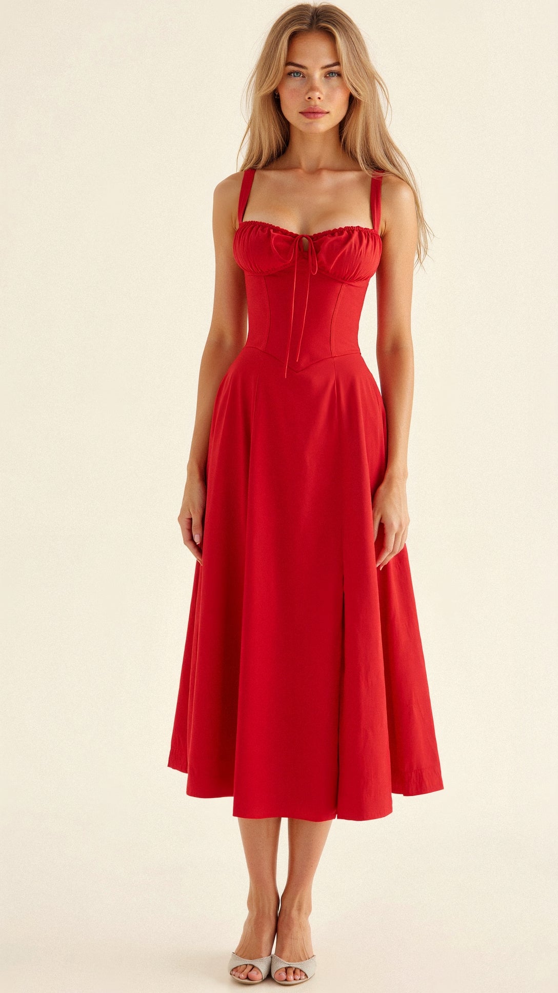 Margaret Collection | White Midi Dress with Corset Detail & Flattering Fit 9