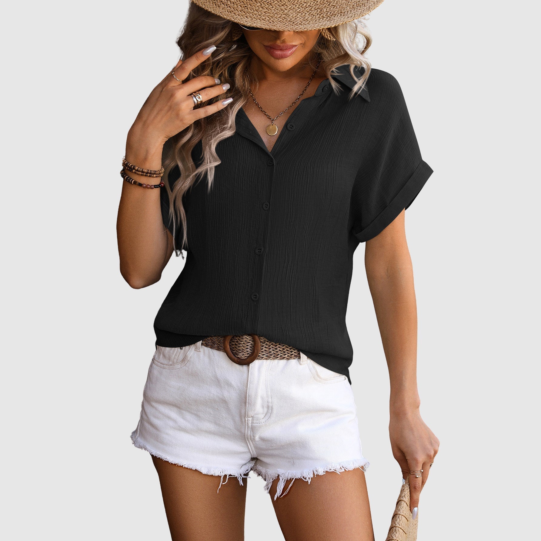 Mason | Stylish Crinkled Short Sleeve Button Up Shirt 6