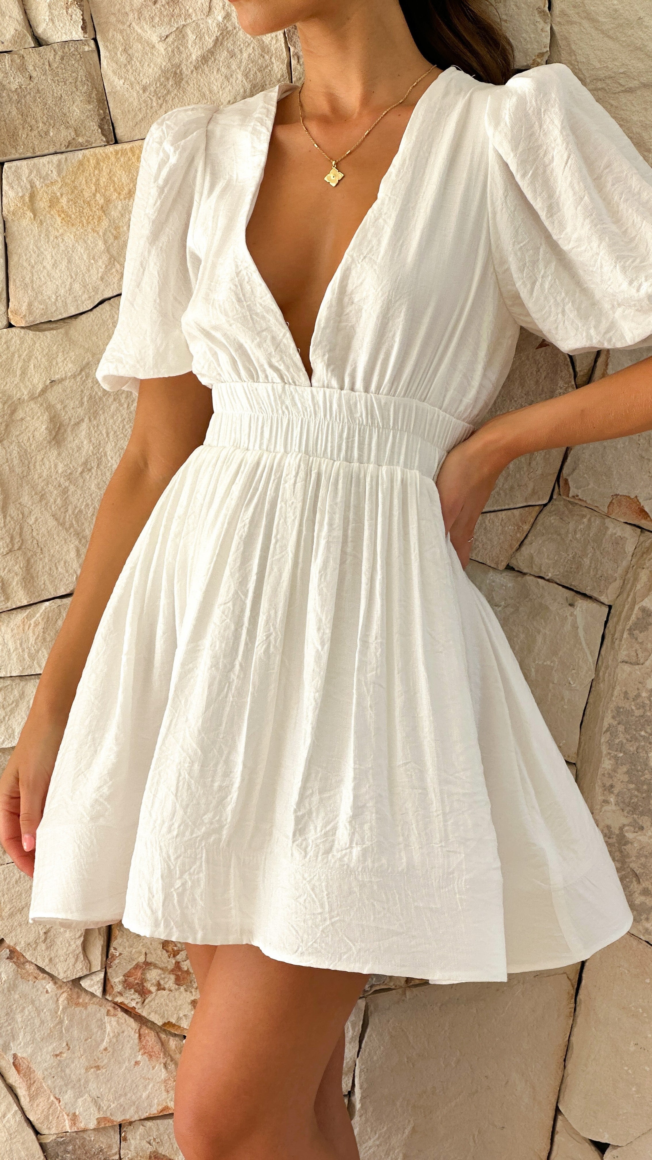 Mia | Charming Puff Sleeve White Dress for Wedding Guests 2