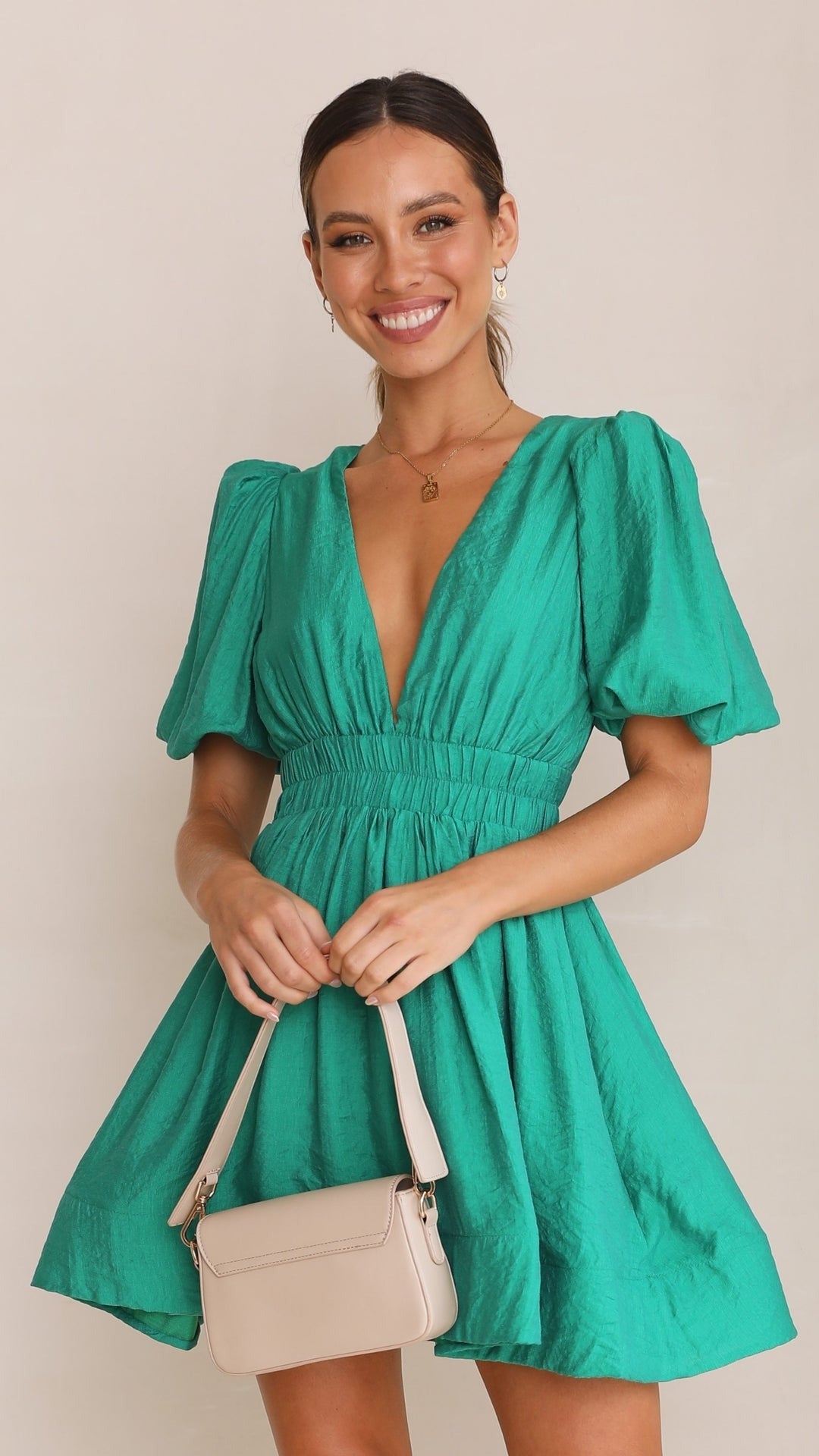 Mia | Charming Puff Sleeve White Dress for Wedding Guests 4