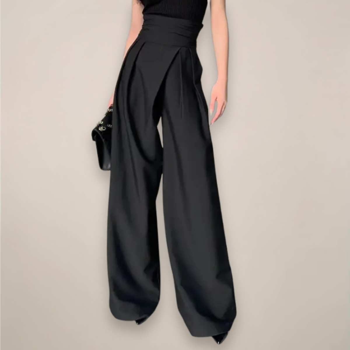 Mia | Chic High Waisted Black Wide Leg Trousers 0
