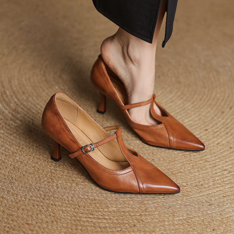 Mia | Elegant Cushioned Leather Heels 6