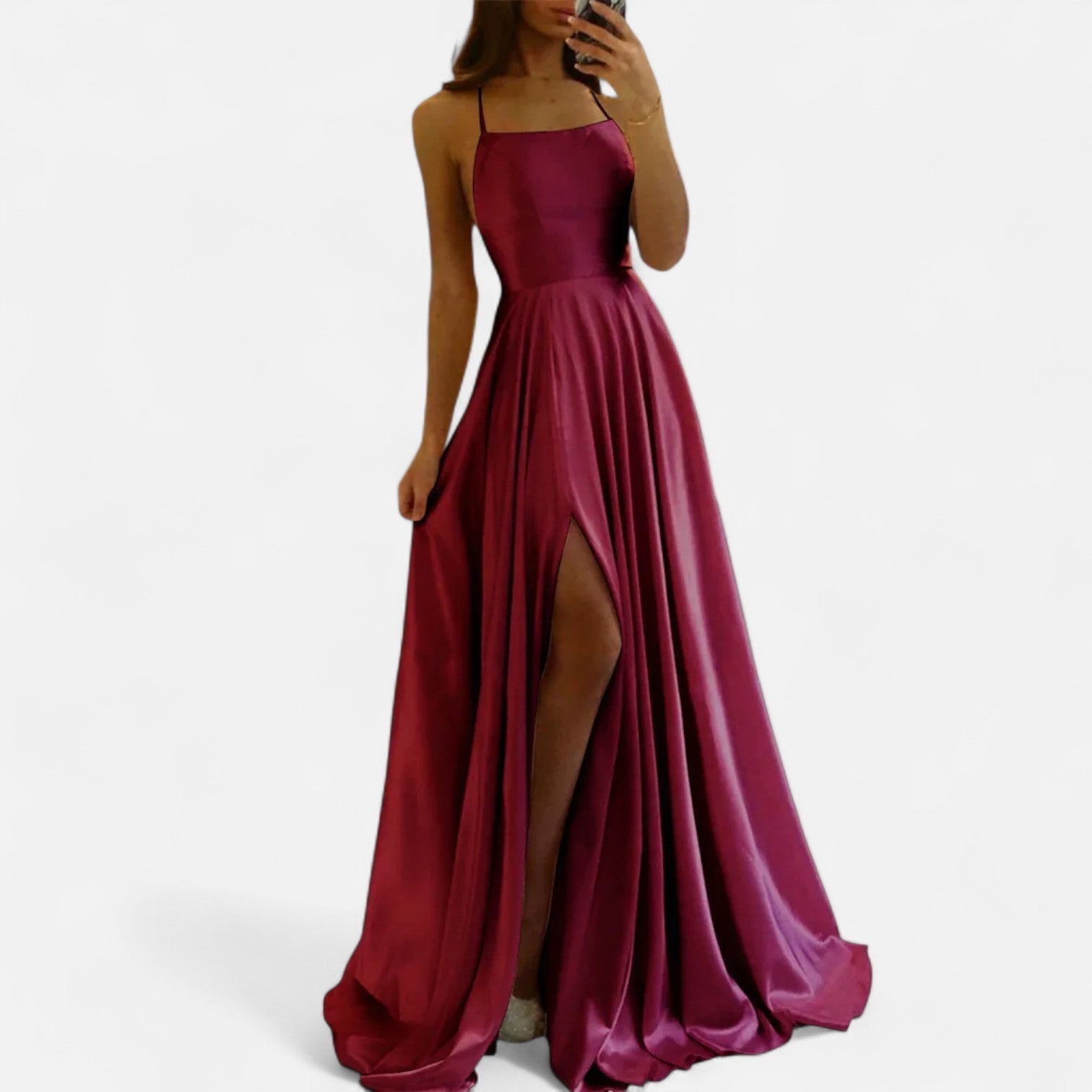 Mia | Elegant Flowing Satin Maxi Dress With Side Slit 4