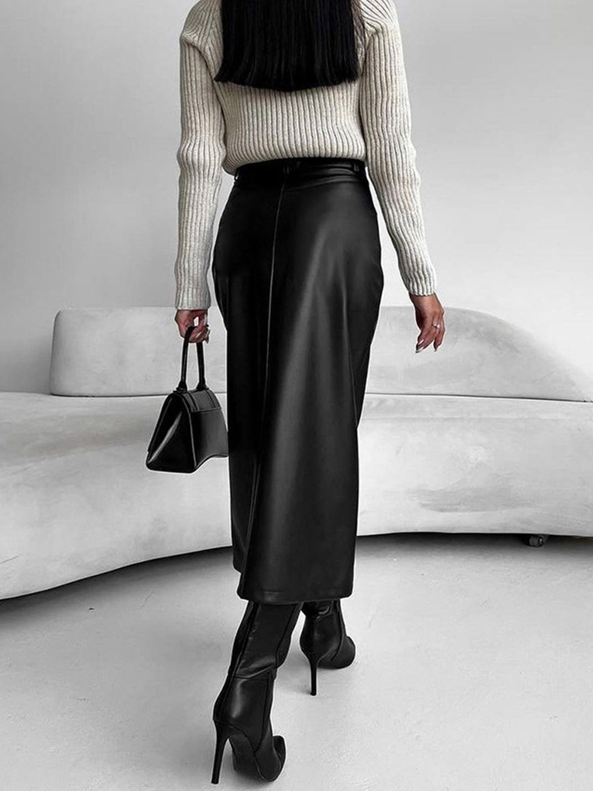 Mia | Elegant High-Slit Satin Midi Skirt for Women 3