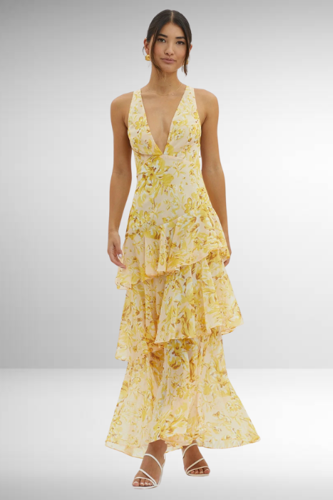 Mia | Elegant Tiered Maxi Dress for Women in Turquoise and Sapphire 10