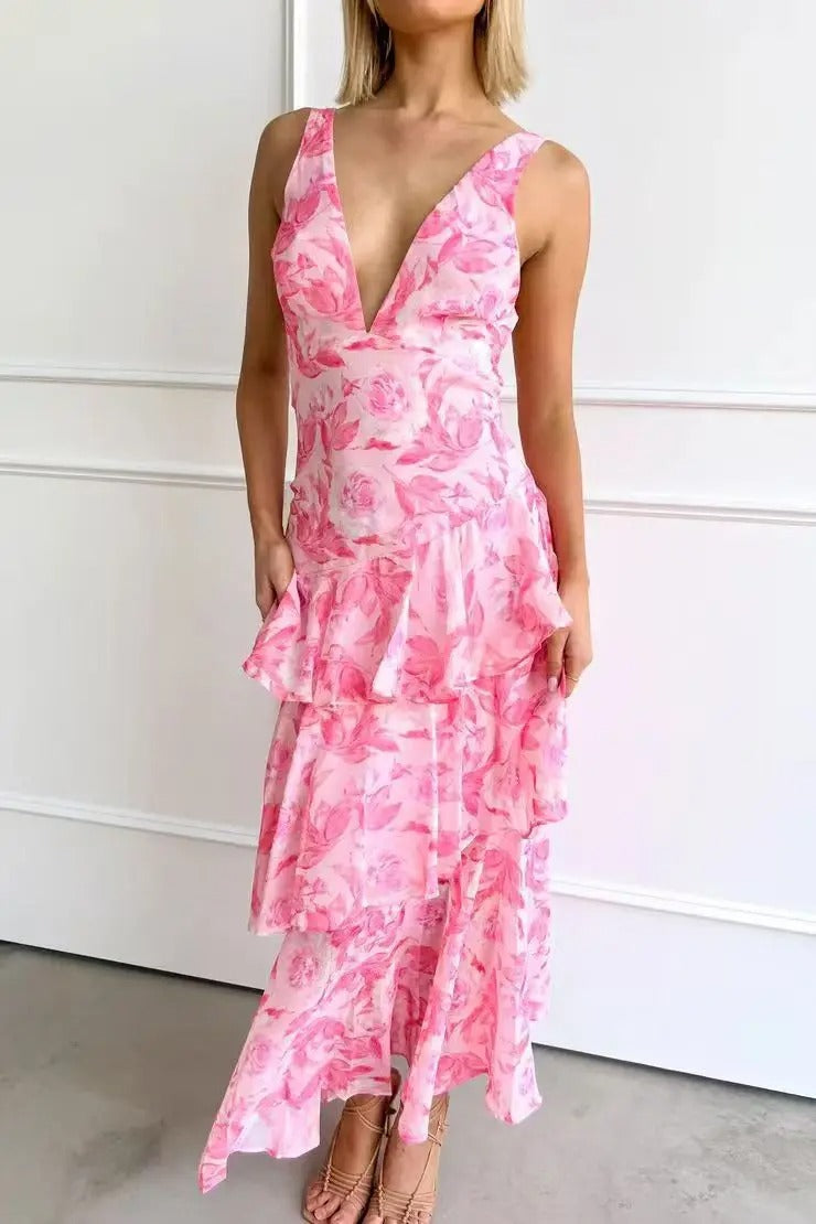 Mia | Elegant Tiered Maxi Dress for Women in Turquoise and Sapphire 9