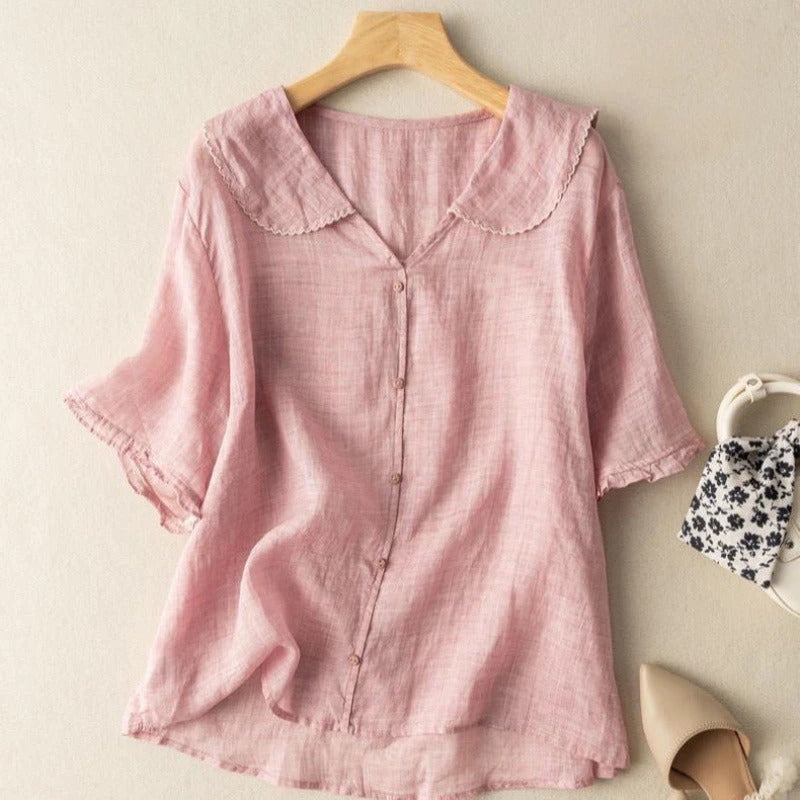 Mia | Elegant White Vintage Blouse with Scalloped Collar 3