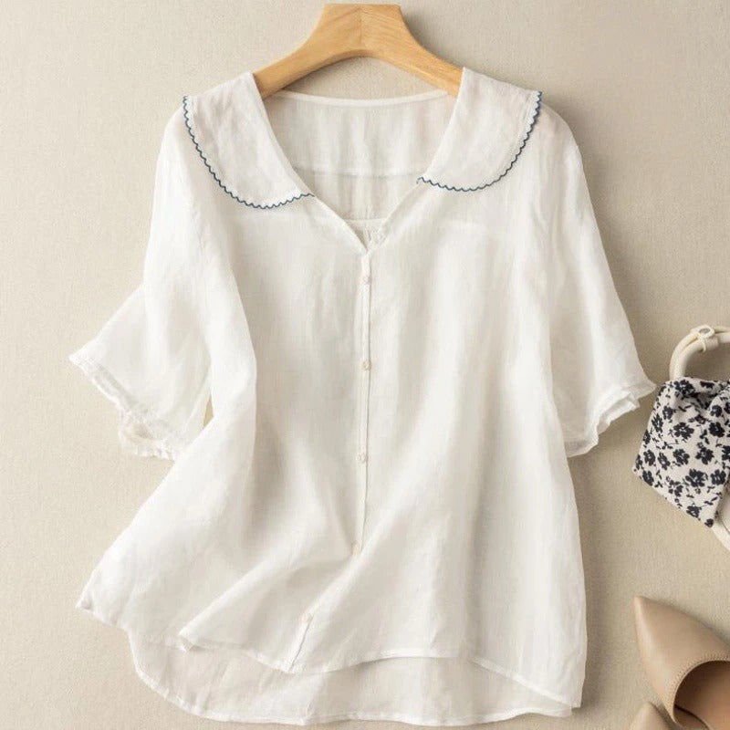 Mia | Elegant White Vintage Blouse with Scalloped Collar 4