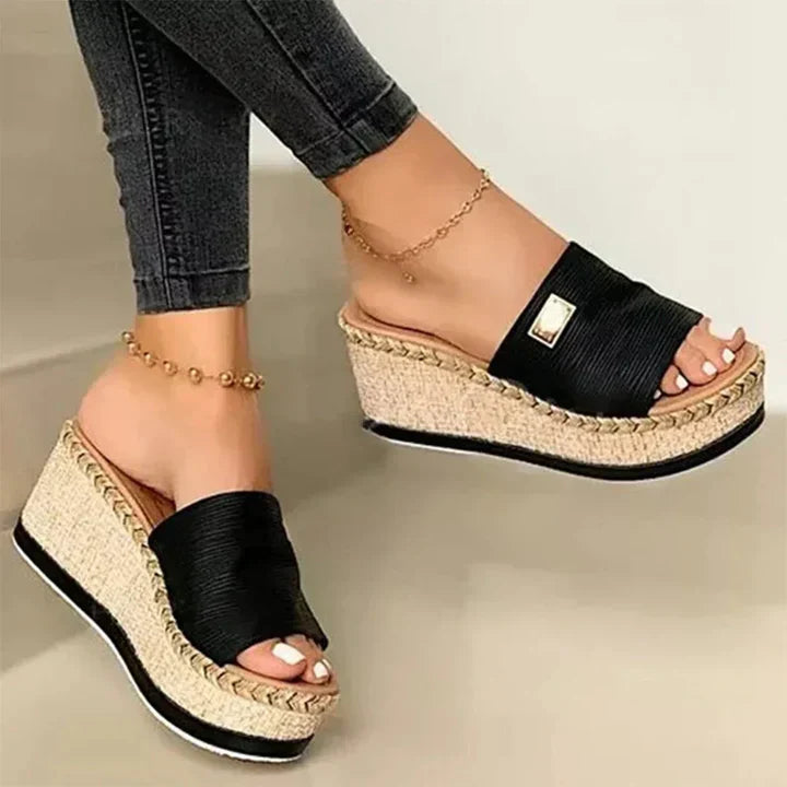 Mia | Stylish Black Wedge Sandals for Women 0