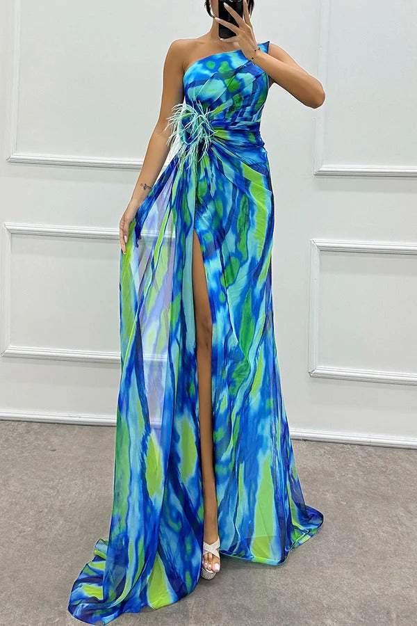 Mia | Vibrant One Shoulder Slit Maxi Dress for Women 0